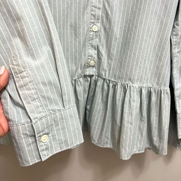 The Great. The Drop Ruffle Oxford Shirt Button Down Indigo Stripe Blue Size M - Picture 6 of 11